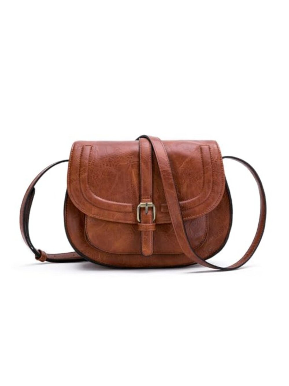 Vintage Saddle Crossbody Bag for Women Vegan Leather Adjustable Strap Boho Purse